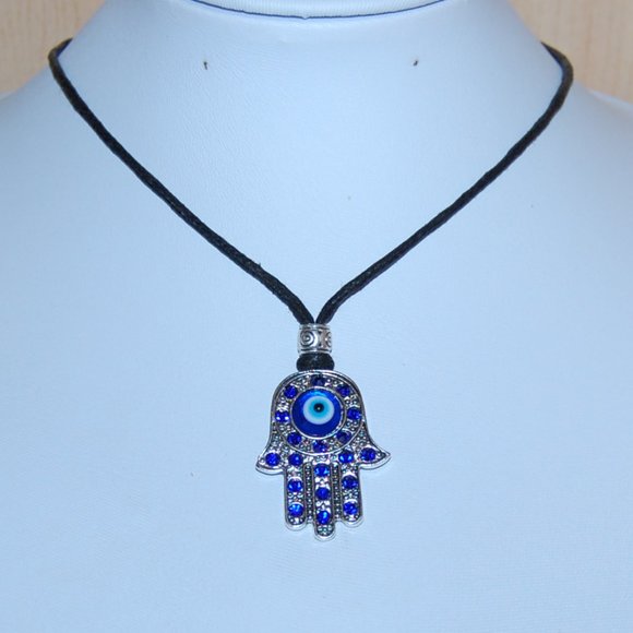 Hamsa Hand Necklace,Evil Eye Necklace,Hamsa Hand Cord Necklace,Choker Necklace - Picture 1 of 3